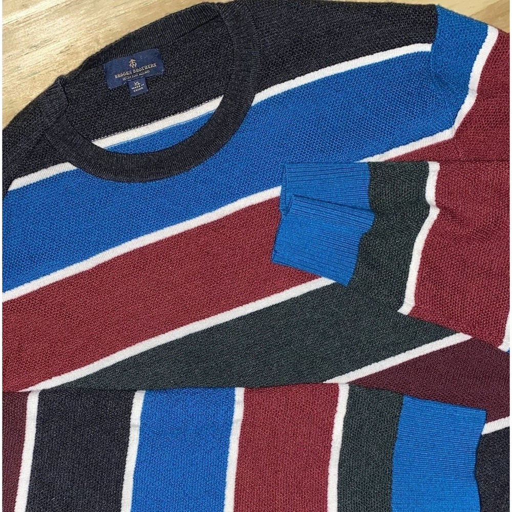 Brooks‎ Brothers Extra Fine Merino Wool Striped Lightweight Crew Sweater XL